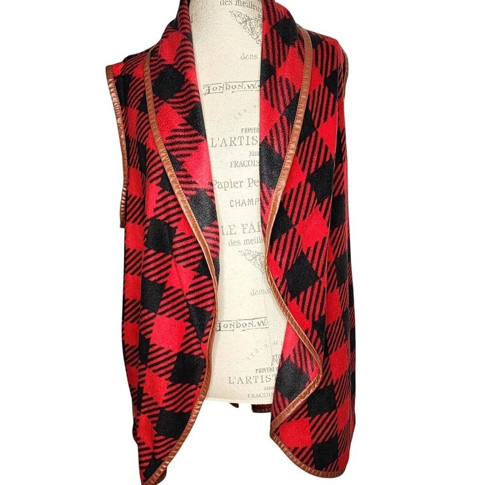Simply Southern Buffalo Plaid Fleece Vest Women Large Cozy Casual Outdoor Cabin
